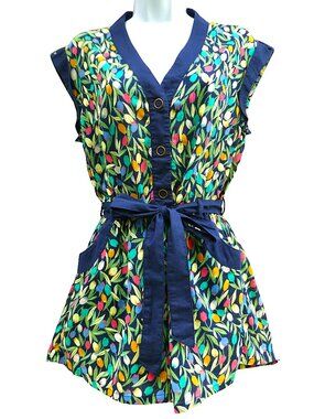 Tulip Romper Vintage Y2K Lilka Anthropologie Colorful Large Snap Navy Trim S